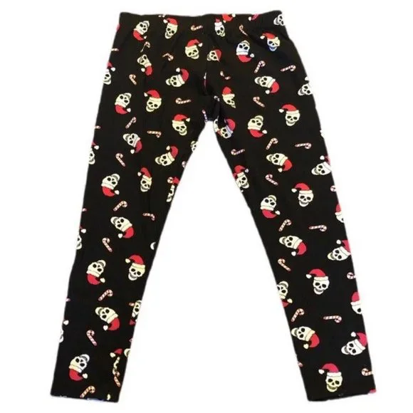 Christmas Santa Skull Black Red and White Leggings - Picture 2 of 5